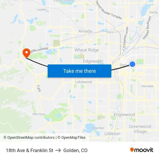 18th Ave & Franklin St to Golden, CO map