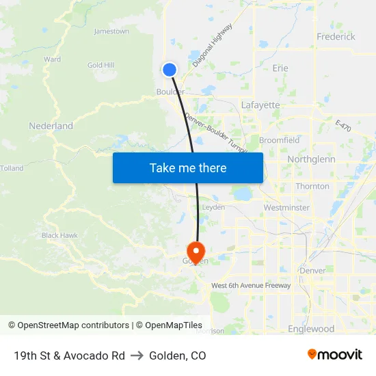 19th St & Avocado Rd to Golden, CO map