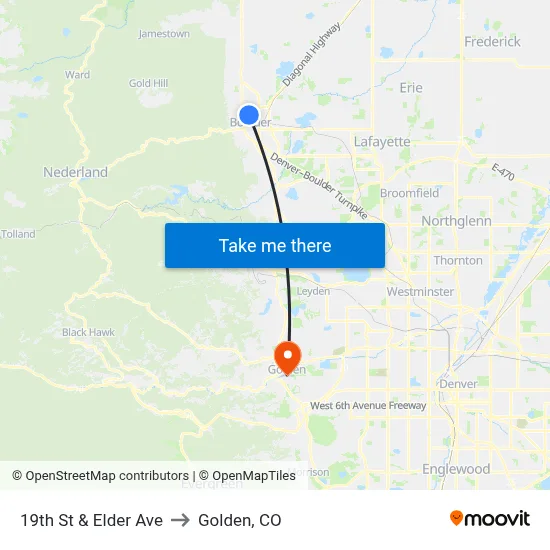 19th St & Elder Ave to Golden, CO map