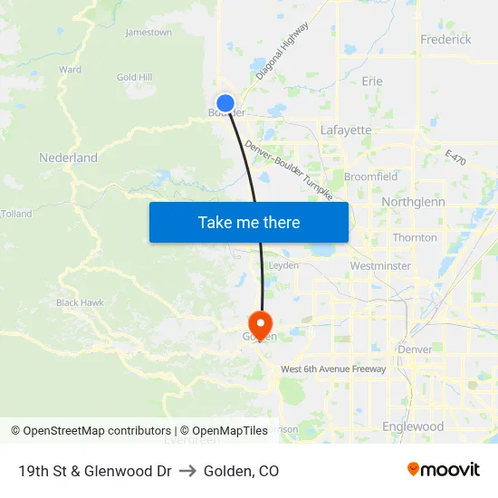 19th St & Glenwood Dr to Golden, CO map