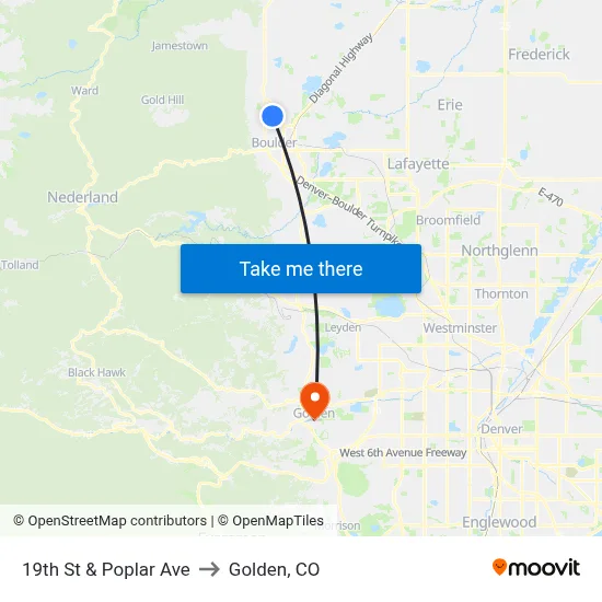 19th St & Poplar Ave to Golden, CO map