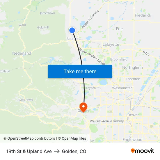 19th St & Upland Ave to Golden, CO map