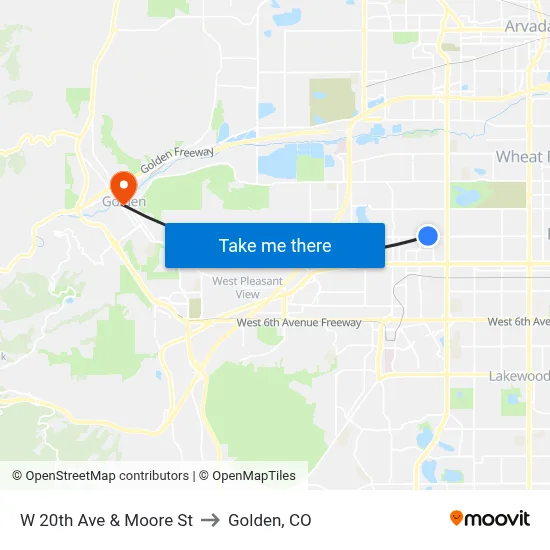 W 20th Ave & Moore St to Golden, CO map