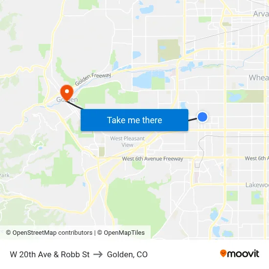 W 20th Ave & Robb St to Golden, CO map