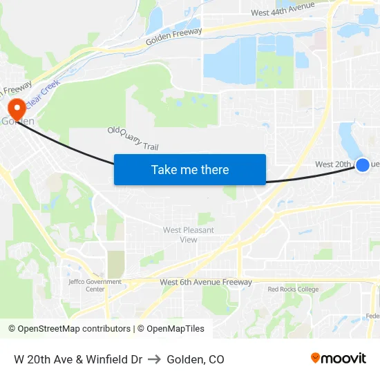 W 20th Ave & Winfield Dr to Golden, CO map