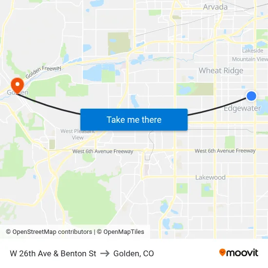 W 26th Ave & Benton St to Golden, CO map