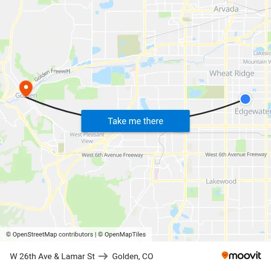 W 26th Ave & Lamar St to Golden, CO map
