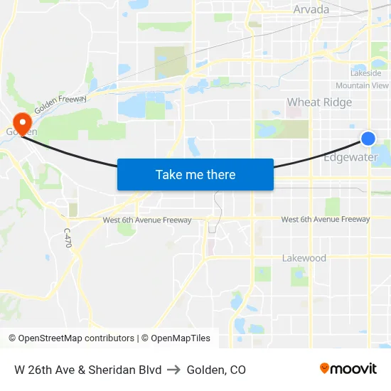 W 26th Ave & Sheridan Blvd to Golden, CO map