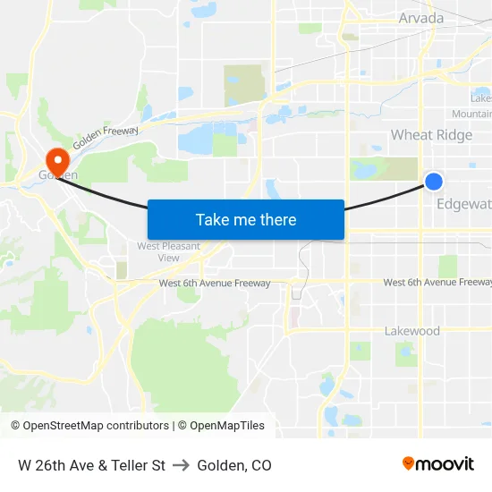 W 26th Ave & Teller St to Golden, CO map