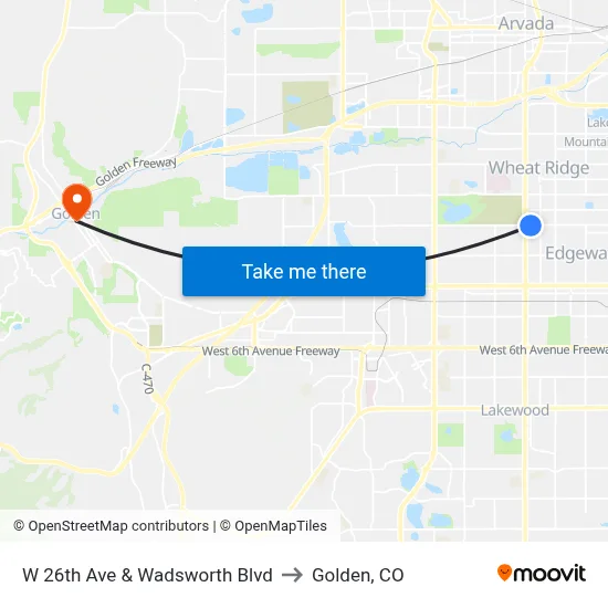 W 26th Ave & Wadsworth Blvd to Golden, CO map