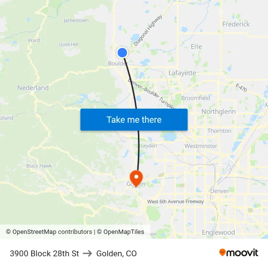3900 Block 28th St to Golden, CO map