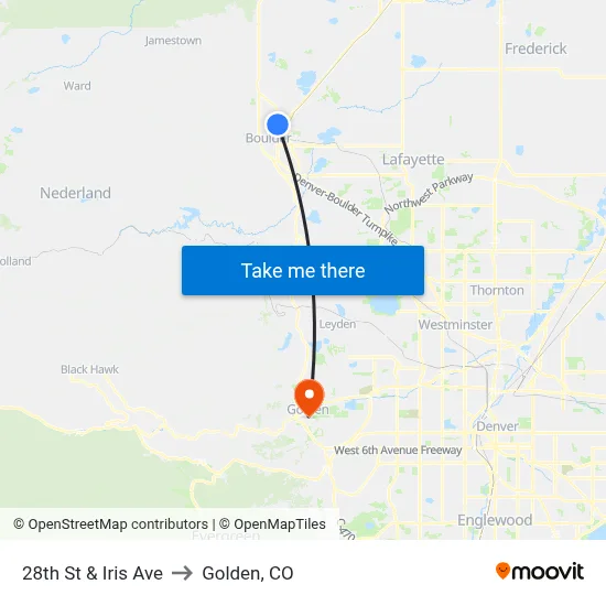 28th St & Iris Ave to Golden, CO map