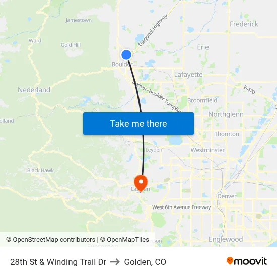 28th St & Winding Trail Dr to Golden, CO map