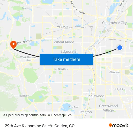 29th Ave & Jasmine St to Golden, CO map