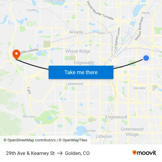 29th Ave & Kearney St to Golden, CO map