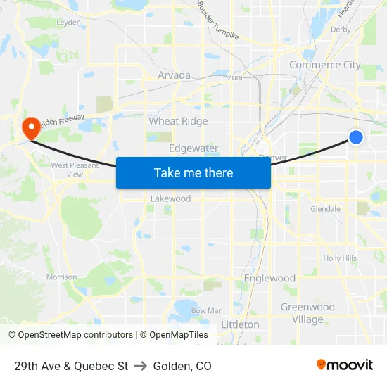 29th Ave & Quebec St to Golden, CO map