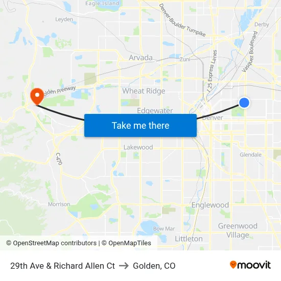 29th Ave & Richard Allen Ct to Golden, CO map