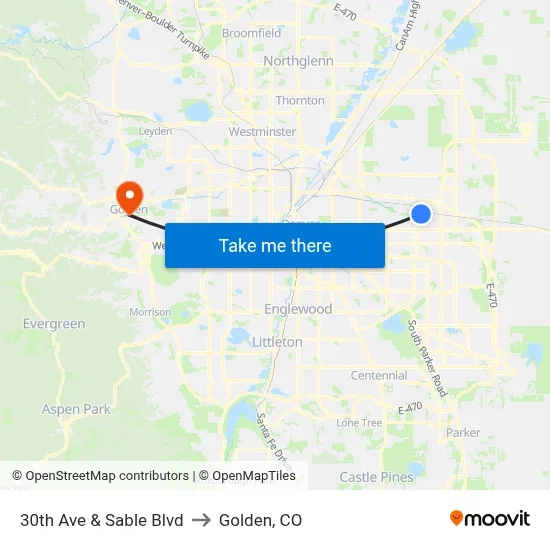 30th Ave & Sable Blvd to Golden, CO map
