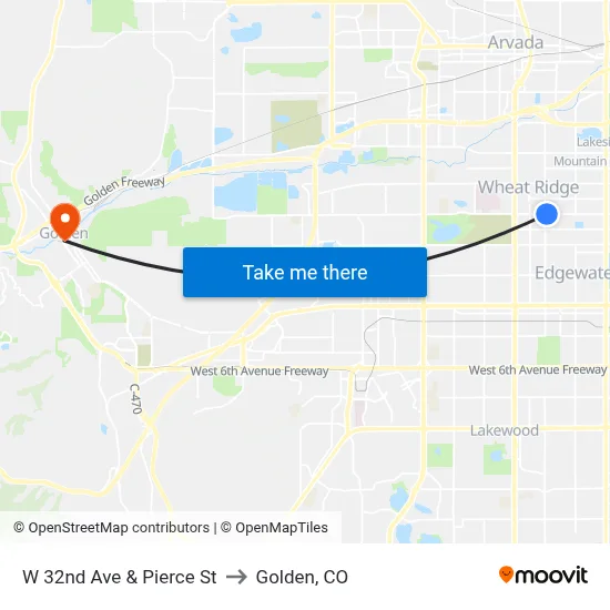 W 32nd Ave & Pierce St to Golden, CO map