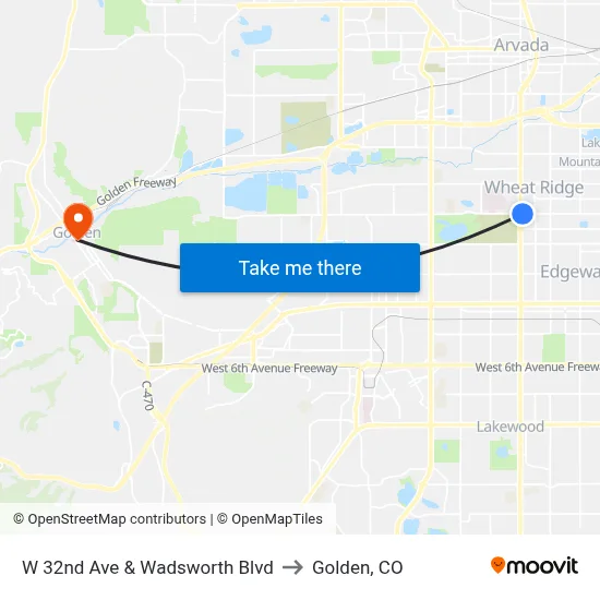 W 32nd Ave & Wadsworth Blvd to Golden, CO map