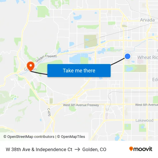 W 38th Ave & Independence Ct to Golden, CO map