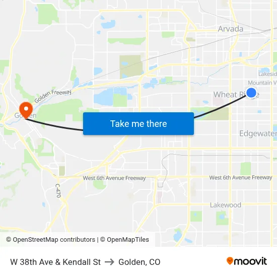 W 38th Ave & Kendall St to Golden, CO map