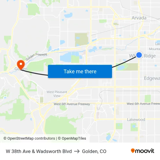 W 38th Ave & Wadsworth Blvd to Golden, CO map