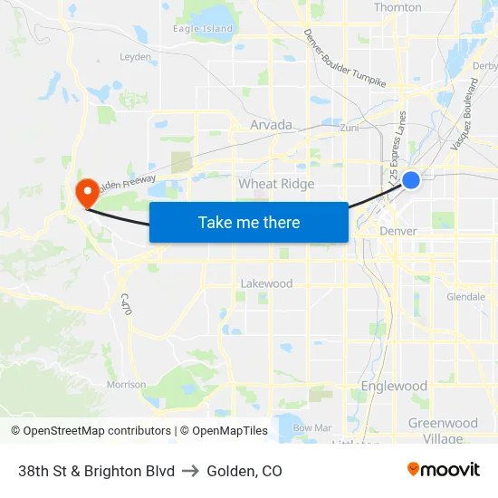 38th St & Brighton Blvd to Golden, CO map