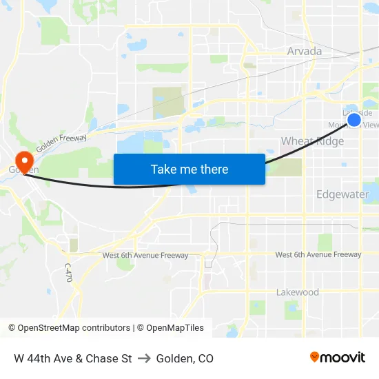 W 44th Ave & Chase St to Golden, CO map