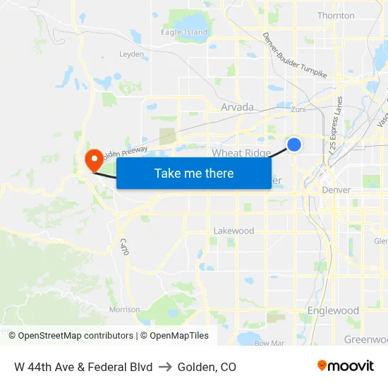 W 44th Ave & Federal Blvd to Golden, CO map