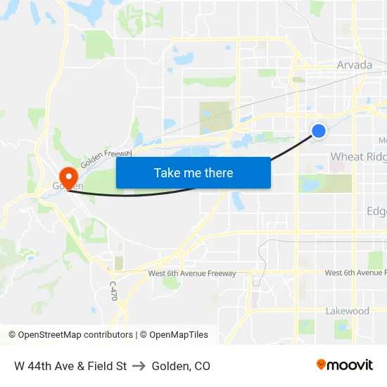 W 44th Ave & Field St to Golden, CO map