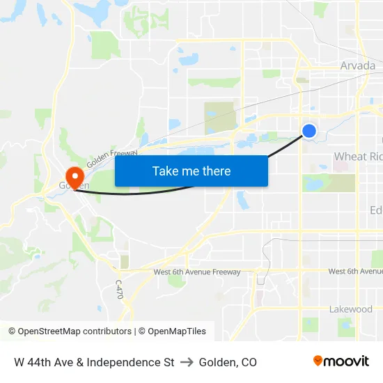 W 44th Ave & Independence St to Golden, CO map