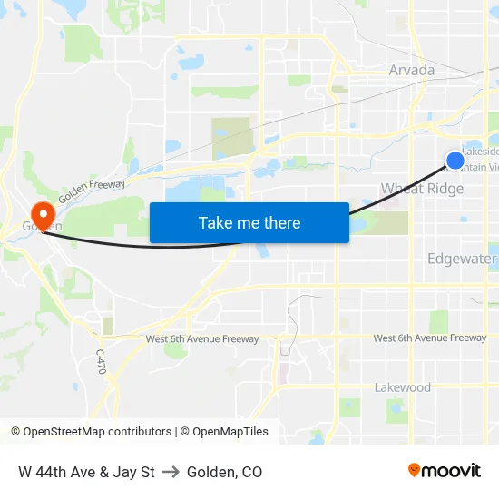 W 44th Ave & Jay St to Golden, CO map