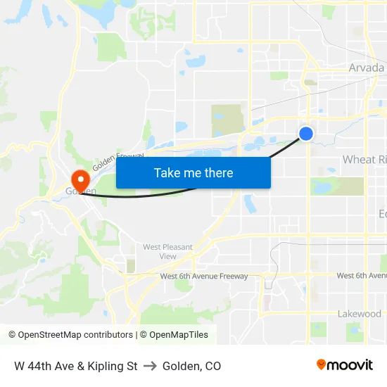 W 44th Ave & Kipling St to Golden, CO map