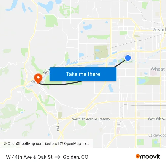 W 44th Ave & Oak St to Golden, CO map