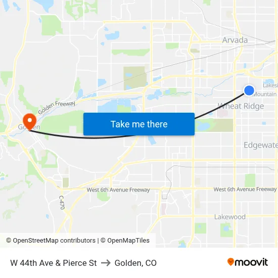 W 44th Ave & Pierce St to Golden, CO map
