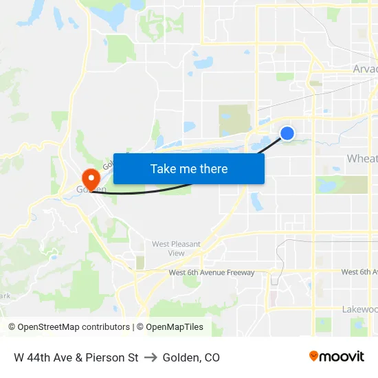 W 44th Ave & Pierson St to Golden, CO map