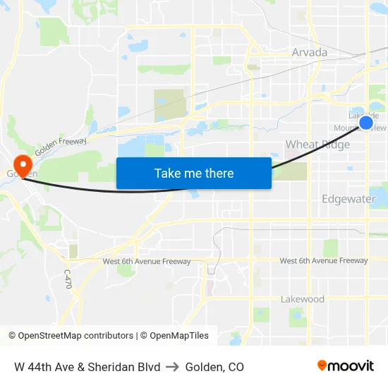 W 44th Ave & Sheridan Blvd to Golden, CO map