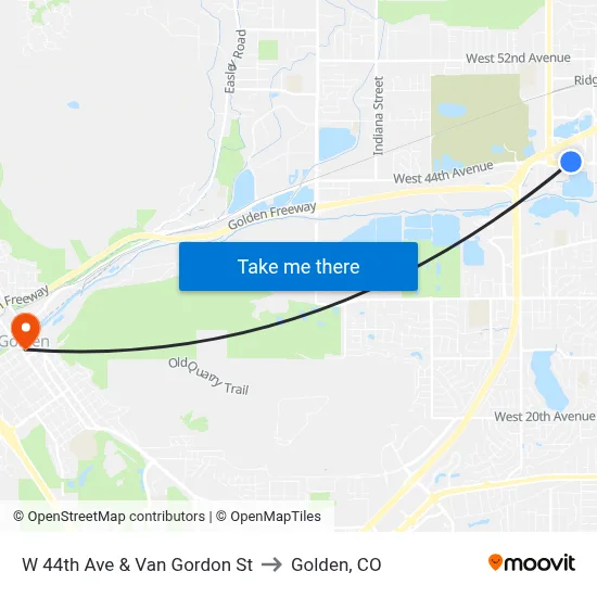 W 44th Ave & Van Gordon St to Golden, CO map