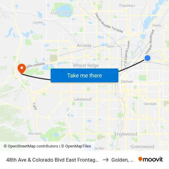 48th Ave & Colorado Blvd East Frontage Rd to Golden, CO map