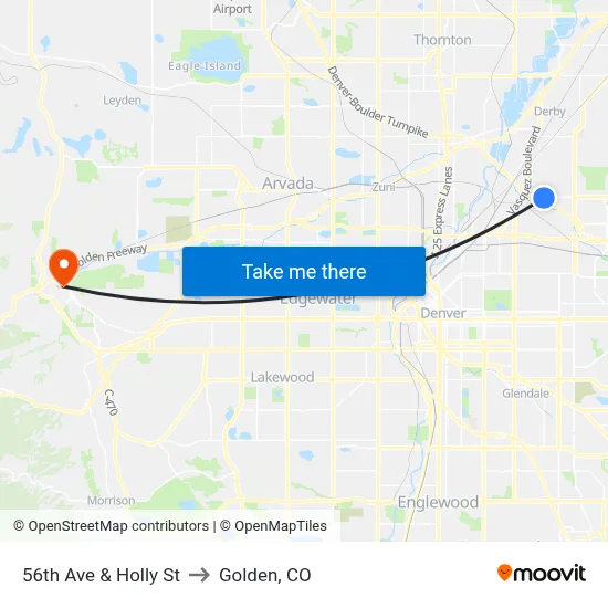 56th Ave & Holly St to Golden, CO map