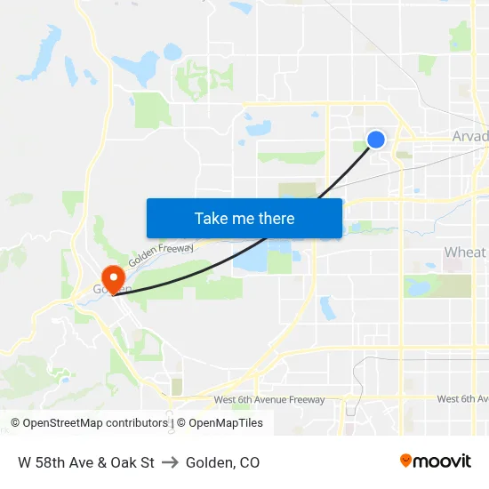 W 58th Ave & Oak St to Golden, CO map