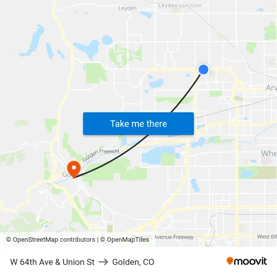 W 64th Ave & Union St to Golden, CO map