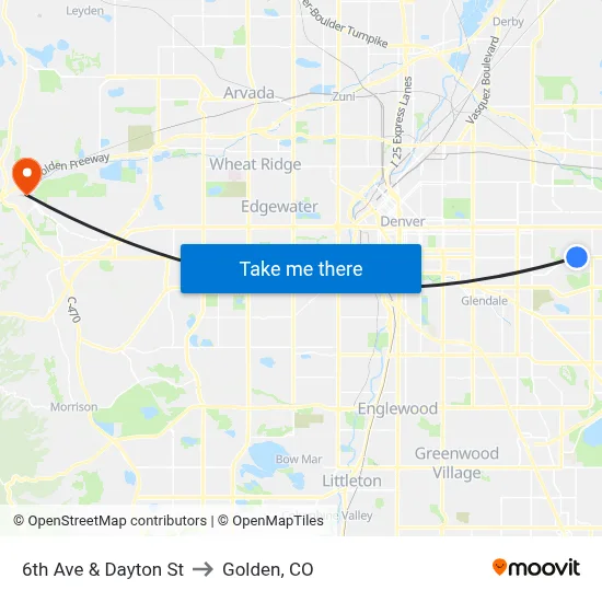 6th Ave & Dayton St to Golden, CO map