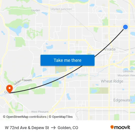 W 72nd Ave & Depew St to Golden, CO map