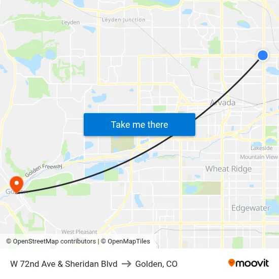 W 72nd Ave & Sheridan Blvd to Golden, CO map