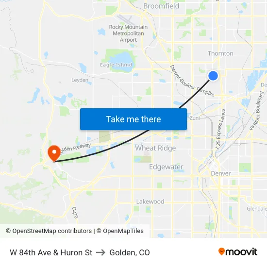 W 84th Ave & Huron St to Golden, CO map