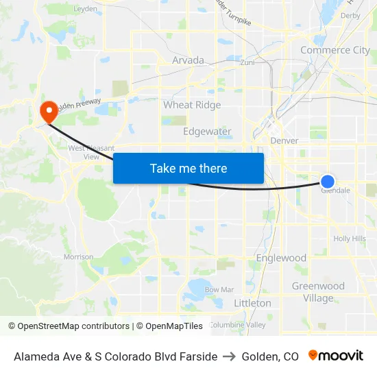 Alameda Ave & S Colorado Blvd Farside to Golden, CO map