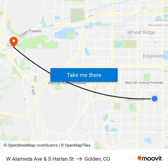 W Alameda Ave & S Harlan St to Golden, CO map