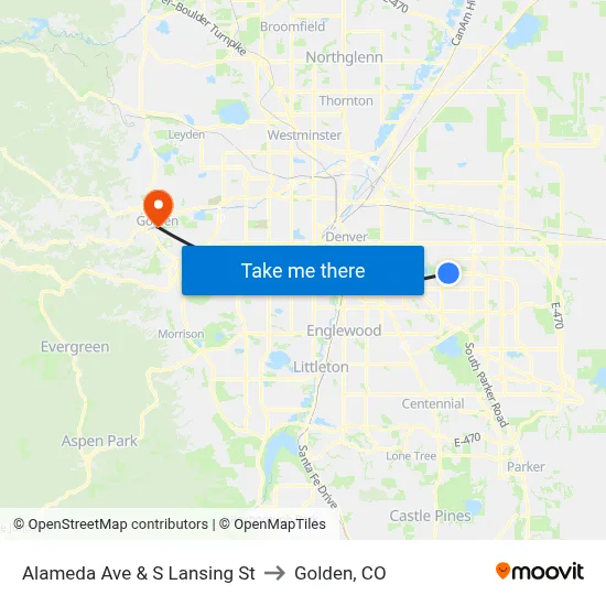 Alameda Ave & S Lansing St to Golden, CO map